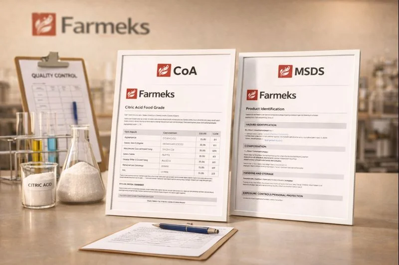 E330 sitrik asit kalite kontrol ve sertifikasyon belgeleri